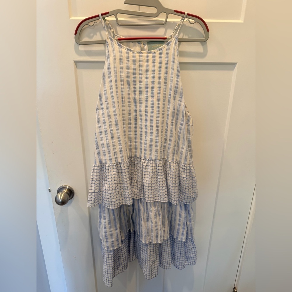 Skies Are Blue Blue White Stripe Tiered Cotton Midi Dress Size L